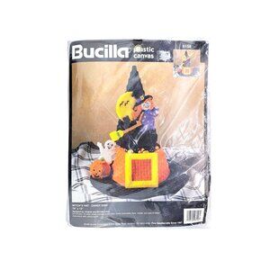 Vintage Bucilla Plastic Canvas Witch Hat Candy Dish Craft Kit 6158 Halloween